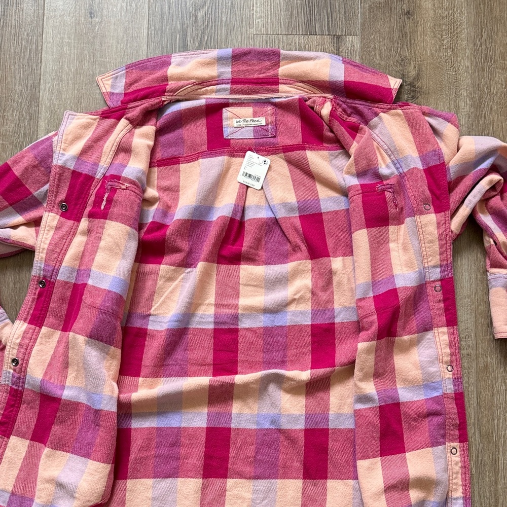 Free People Plaid Women’s Shirt in Pink, Cream and Purple - Picture 5 of 5